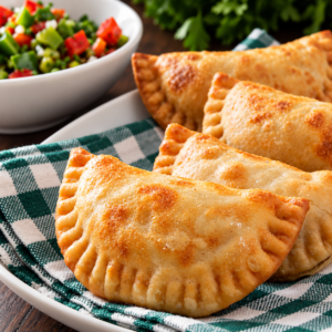 Empanadas doradas con salsa fresca